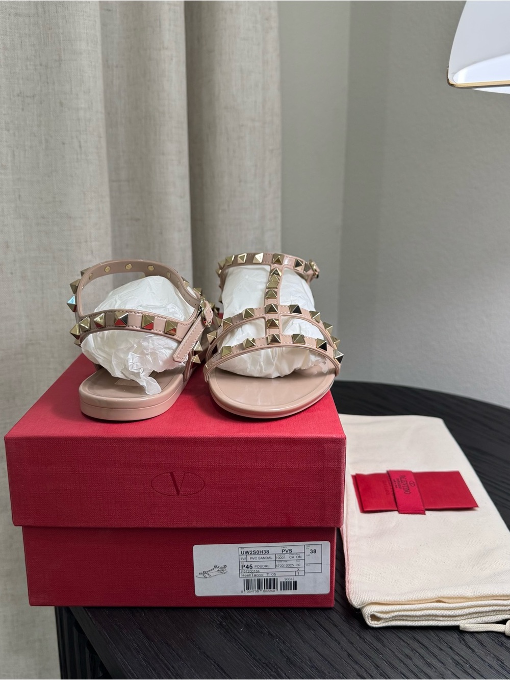 Valentino Garavani Rockstud Flat Rubber Jelly Sandals Nude 38 - Picture 8 of 8